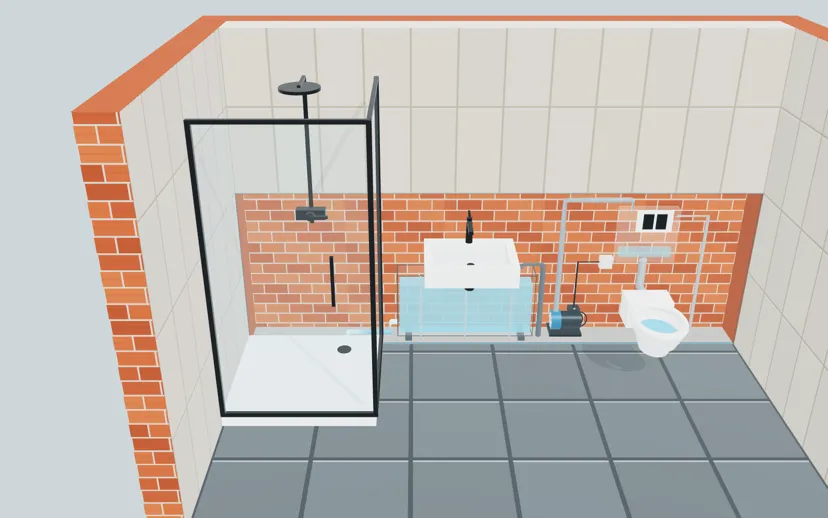 Gri su sistemi 3D banyo kesit şeması